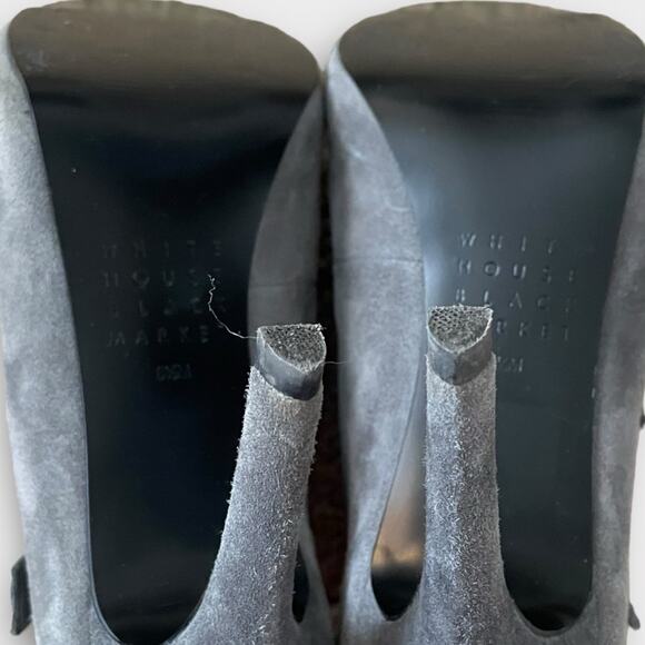 White House Black Market Peep Toe Gray Suede Buckle Booties Heel Sandal Size 6.5 - Picture 11 of 13